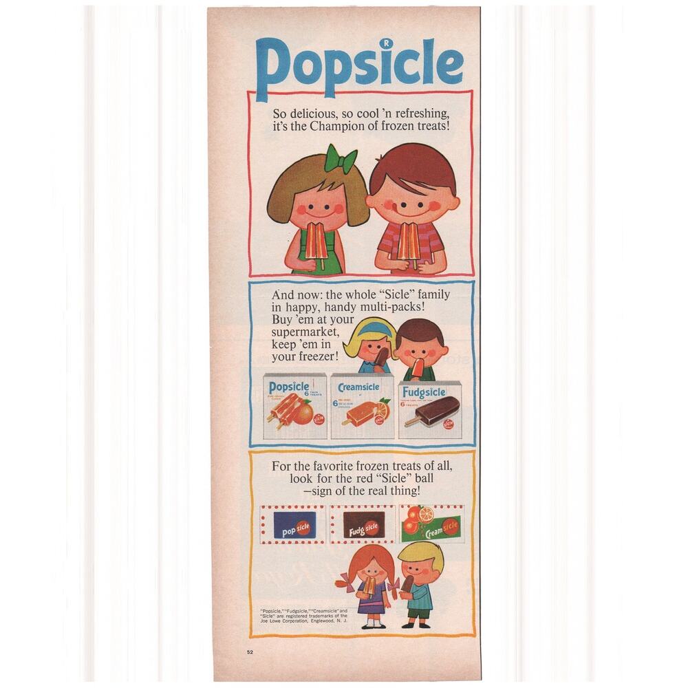 Popsicle Advertisement Vintage 1964 Children Frozen Treats Fudgsicle Creamsicle